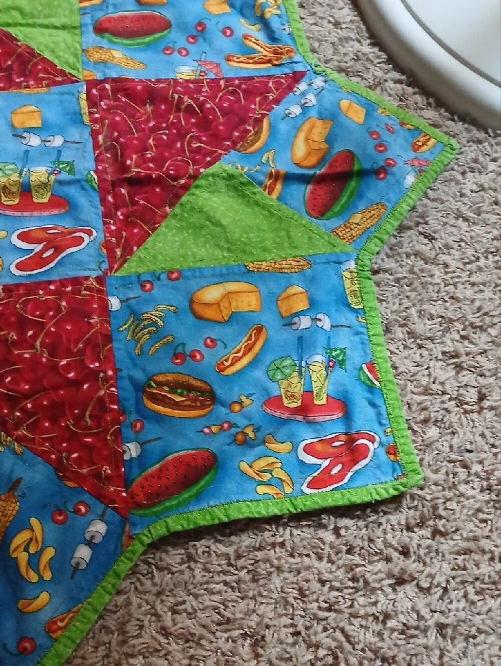 Star Patchwork Picnic Quilt - Blue, Red, Green